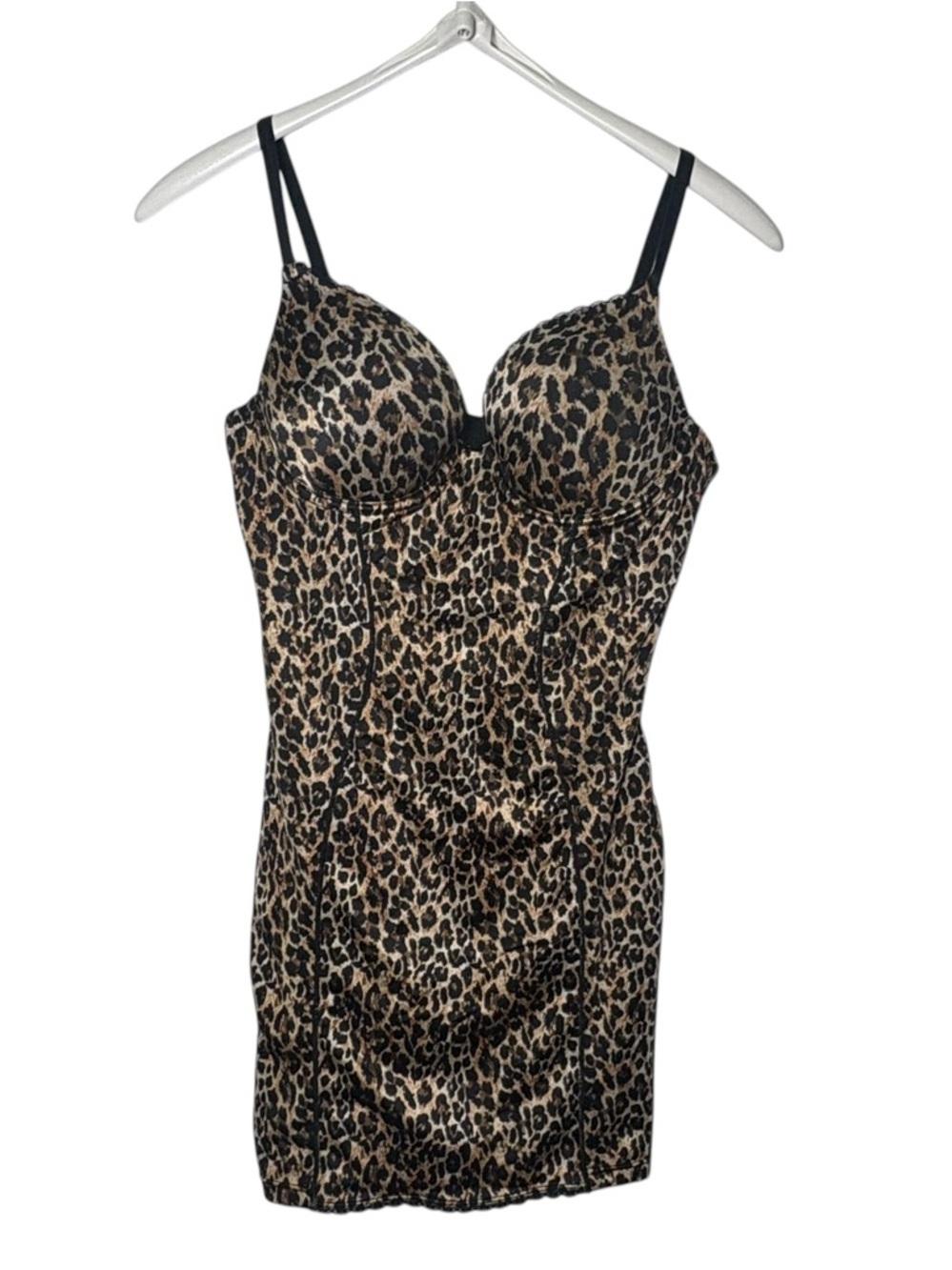 Y2K Leopard Print Bustier Slip Dress Shapewear 36B